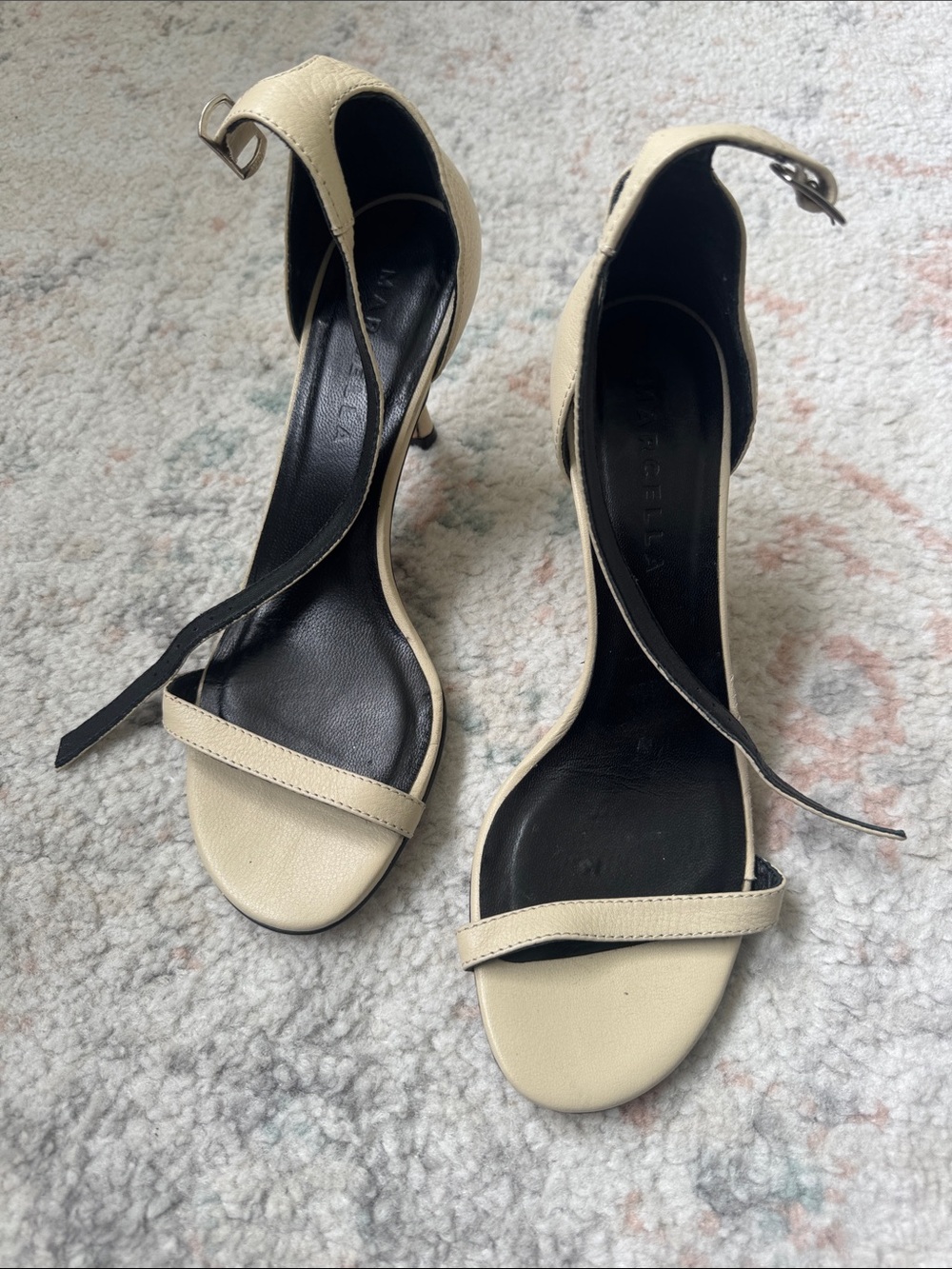 Marcella New York Cream Leather Ankle Strap Heels, Size 39